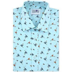 Tayion Collection Men Regular fit Dress Shirt Size M 15-15.5 32-33 Blue Floral